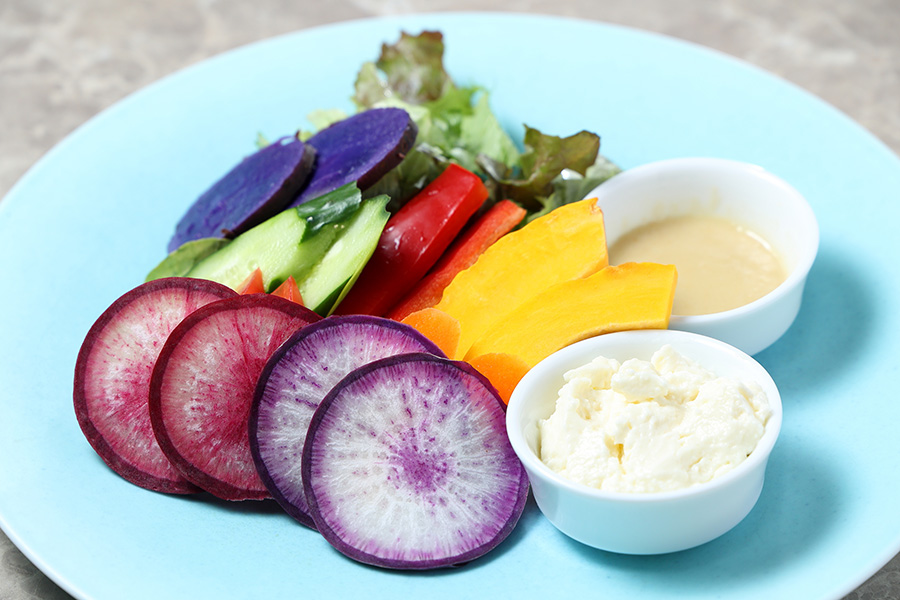 Organic Vegetables With 2 Types Of Dip “Bagna Cauda and Soy Milk Mayonnaise”